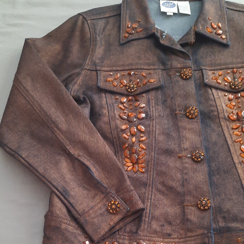 Diane Gilman Dark Brown Embellished Jean Jacket - Size S - Picture 4 of 11